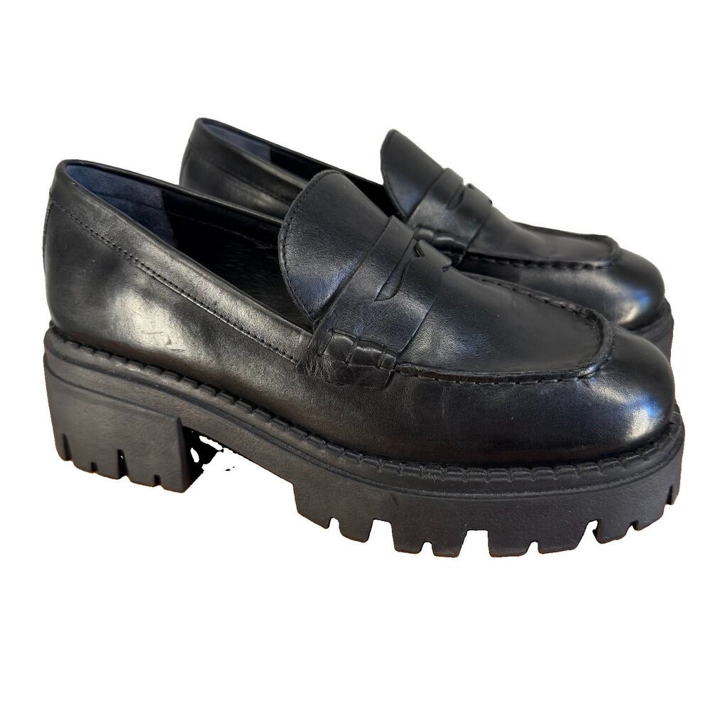 Free People Lyra Lug Sole Loafers 6.5,7 Black Leather Chunky Grunge Whimsygoth